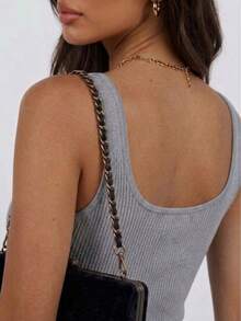 Women's Casual Soft Ribbed Sleeveless Square Neck Bodycon Mini Dress - Grey - View 3