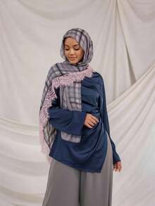 1pc Women's Bohemian Style Printed Modal Hijab With Lace, Autumn/Winter Street Style Unisex Scarf, Suitable Daily Wear - 01 Đen - Xem 1