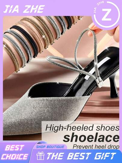 2/6pcs High Heel Straps Anti-Drop Artifact No-Install Straps Fixed Sandals Anti-Drop Heel Slippers Lazy Shoelaces (Due To Different Batches, The Stitching And Diamond Arrangement May Vary, But It Does Not Affect Use)