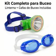 DORRAS Set de Buceo Profesional con Linterna LED 85W Recargable con Gafas Impermeables, Resistente hasta 200 metros para Natación y Pesca Submarina, 8 horas de autonomía, 5 modos de cambio de luz (Fuerte, medio, bajo, estrobo, gradual) - Verde - Ver 8