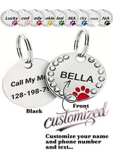 Personalized Glitter Dog Tag, Customized Engraved Pet Name Bone Shaped Pendant With 34 Synthetic Diamonds, Cat Tag Alloy Pendant, Perfect Gift To Prevent Pet Loss, Treasure For Pet Lovers, Ideal Gift For Anniversary, Birthday, Christmas, Housewarming, Autumn/Winter, Customized Pet Collar, Leash And Harness - Rose Red - View 12