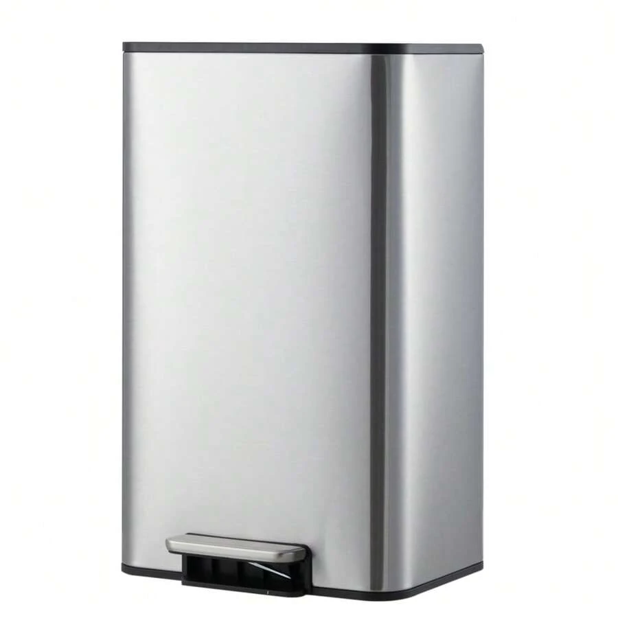 Papelera rectangular ahorradora de espacio – Acero inoxidable, 4.8 galones, tapa de cierre suave, cubo interior extraíble, para baño, cocina, dormitorio, oficina, color plateado. - acero inoxidable - Ver 1