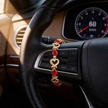 Vintage Heart-Shaped Steering Wheel Decor, Red Gemstone Gold Chain Car Decoration, Niche Personalized Car Steering Wheel Accessory - A - View 3