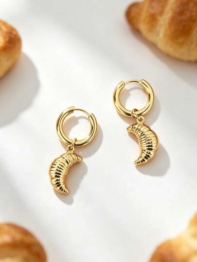 1 đôi bông tai dáng croissant bằng thép không gỉ, bông tai vòng tối giản mạ vàng 18k dành cho nữ, bông tai vòng thả dễ thương bằng thép không gỉ mạ vàng, trang sức đeo hàng ngày.