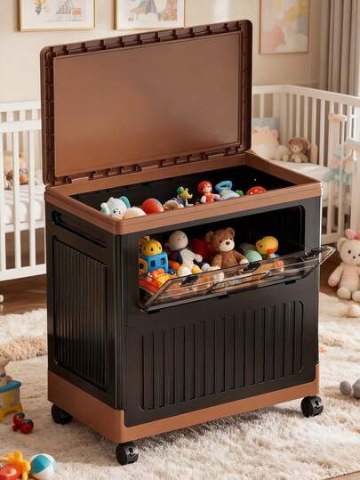 1pc Large Foldable High Capacity Storage Box, Lid-Style Wardrobe Organizer Box, Bedroom Blanket & Clothes Storage Box, Bathroom Clothes Storage & Organization Box, Large Living Room Toy Storage Box, Movable Plastic Storage & Organization Box, Toy Storage Bin & Garment Box