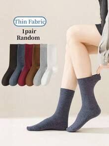 4 Pairs Women's Summer Thin Crew Socks, Breathable Lightweight Solid Color Mid-Calf Socks, Casual Daily Fashion Knee-High Socks - Multicolor - View 12
