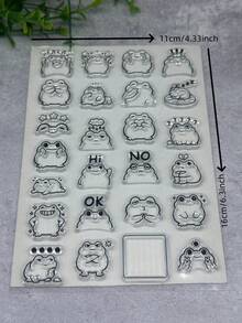 1个透明橡胶印章 复古透明卡片青蛙图案制作印章 DIY剪贴簿照片杂志相册装饰月度印章 - C - 查看 6