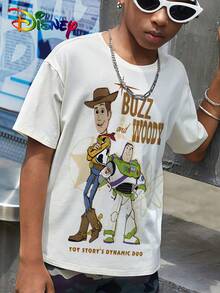 Disney Toy Story "Buzz & Woody Dynamic Duo" Kids T-Shirt,  Casual Streetwear Tee, Boys And Girls' Clothing, Casual And Fashionable T-Shirt - 白色 - 查看 4