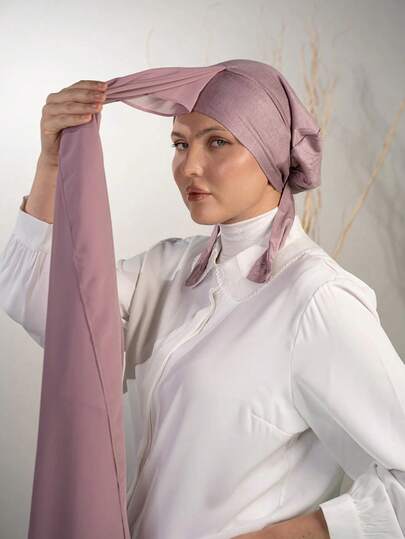 1pc 3-In-1 Instant Chiffon Hijab With Built-In Magnets And Undercap/All-In-One Instant Hijab - No Pins, Slip-Free Fit, Easy Wear In Seconds. Suitable For Daily Abaya Matching, Outdoor Activities, Prayers And Worship