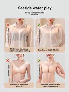 女士夏季透明隐形胸罩，隐形胸罩，无罩杯，女士内衣，5级单肩带胸罩，提拉丰胸，适合搭配婚纱、礼服、连衣裙、泳装、比基尼 - 彩色 - 查看 5