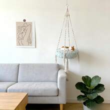 1 chiếc võng treo cho mèo bằng macrame, kiểu Bohemian, giường treo cho mèo, cây leo cho mèo kiểu công chúa, võng đu cho mèo làm thủ công bằng sợi dệt, phù hợp cho mọi mùa - Không bao gồm đệm. - Màu be - Xem 8