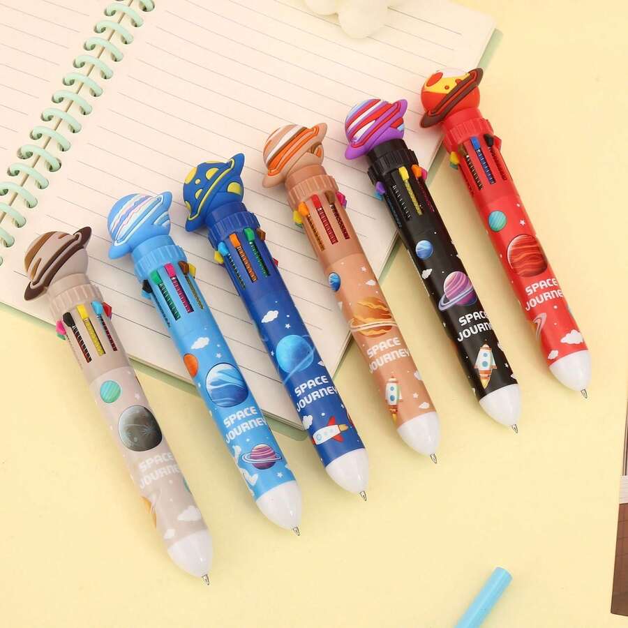 2 pièces Stylos à bille planète spatiale assortis - Style aléatoire - Stylos multifonctions colorés créatifs et mignons avec pression pour les étudiants - A - Voir 1