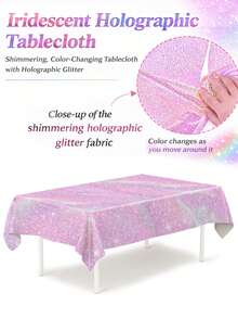 1pc Laser Pink Baby Shower Party Disposable Tablecloth, Size 137*274cm Shiny Rainbow Color Tabletop Cover, Birthday Wedding Party Decor, Baby Shower Decor, Gender Reveal Decor, Backdrop Decor, Girl Party Tablecloth, Baby Shower Party Supplies, 1st Birthday Party Home Event Tabletop Decor, Baby Party Decorations - Laser Pink - View 9