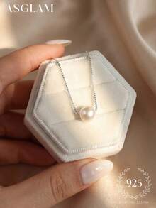1pc Minimalist Faux Pearl Pendant Necklace, S925 Sterling Silver Delicate Faux Pearl Necklace, Exquisite Jewelry, Birthday/Date/Wedding Bridal Gift - Silver - View 2
