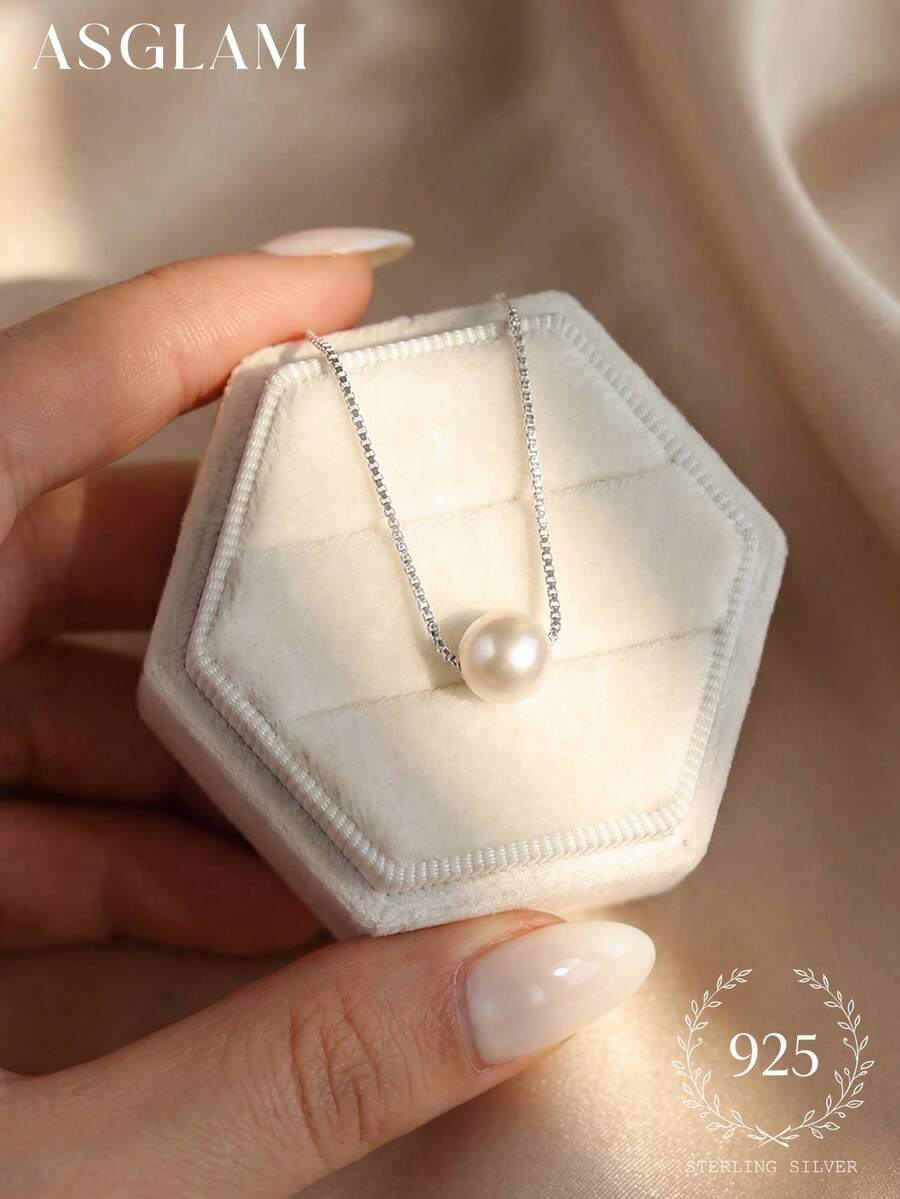 1pc Minimalist Faux Pearl Pendant Necklace, S925 Sterling Silver Delicate Faux Pearl Necklace, Exquisite Jewelry, Birthday/Date/Wedding Bridal Gift