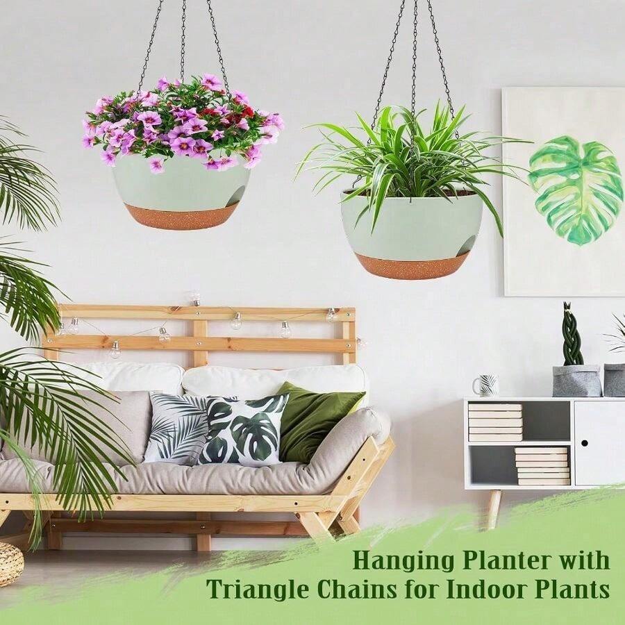 Ergonomic Hanging Planter With Breathable Bottom To Protect Plant Roots, Multipurpose Hanging Planter Suitable For Indoor Hanging Garden, Suitable For Hanging Plants Like Philodendron And Anthurium, Reusable Plastic Hanging Basket, Applicable For Bedroom And Kitchen Decor, Rust-Resistant Metal Chain