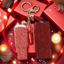 2 Pieces/Set Of Defense Keychains,Bling Self Defense Keychain, Sparkling Rhinestones Mini Tumbler Keychain Lip Balm Holder Key Ring, Stylish & Functional Accessories - Multicolor - View 19