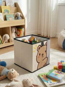 1 pieza Caja de almacenamiento plegable de gran capacidad, cesta de almacenamiento abierta con estampado de oso de dibujos animados, diseño de cajón multifuncional, ahorro de espacio para el hogar, dormitorio, guardería, almacenamiento debajo de la cama - Multicolor - Ver 4