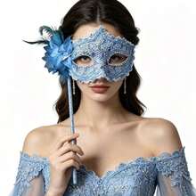 1 chiếc mặt nạ nửa mặt viền ren gợi cảm và bí ẩn, thích hợp cho Halloween, Giáng sinh, lễ hội âm nhạc, tiệc tùng, hóa trang. - Xanh và trắng - Xem 3