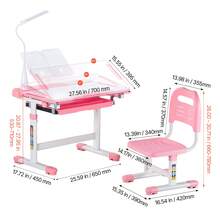 Kids Study Chair And Desk Set, Study Desk And Chair For Kids With Table Lamp, Adjustable Height & 0-40° Tilted Desktop Kids Desk And Chair, Children Study Table For Bedroom & Study Room, Pink - 20.5-30.3 Inch Pink - View 10