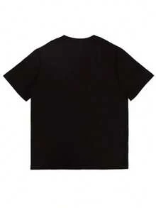 Camiseta Gráfica 3D para Hombre - Camiseta con Letras Naranja y Verde Intensas, Tejido Transpirable de Elasticidad Media, Lavable a Máquina, Ropa Casual Urbana para Gimnasio, Playa y Uso Diario - Top de Manga Corta con Cuello Redondo y Ajuste Cómodo - Negro - Ver 2