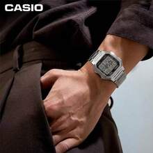 Casio ساعة كاسيو W-800HD-1AVPF المربعة المعدنية الفضية الكاملة، بطارية 10 سنوات، مقاومة للماء 100 متر، ساعة رقمية متعددة الوظائف - مقاس واحد - مشاهدة 8