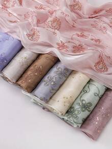 Khăn trùm đầu thêu hoa 3D trang nhã, màu trơn, chất liệu organza đính sequin, kiểu dáng thanh lịch, thích hợp cho áo Abaya, mùa xuân/hè, đi nghỉ mát, du lịch. - Nhiều màu - Xem 9