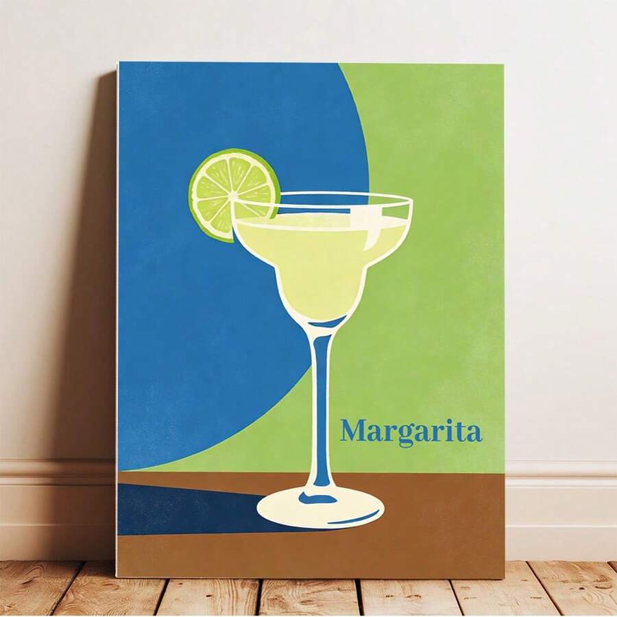 1pc Mid Century Modern Margarita Cocktail Wall Decor, Retro Tequila Drink Canvas Art, Bar Cart Print For Kitchen Dining Room, Summer Pool Party Decoration - Multicolor - View 1