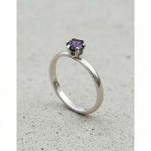 Stainless Steel Ring In Silver Solitaire With Colored Zirconia Stone, 4mm, For Graduation Or Debutante Parties. - 紫色 - 查看 4