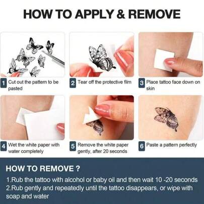 5pcs Black Temporary Butterfly & Flower Tattoo Stickers, Suitable For Arms And Legs, Waterproof And Sweat-Proof, Easy To Use And Remove, Perfect For Women, Essential For Parties And Valentine's Day