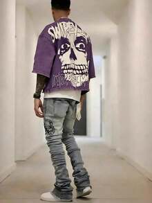 Y2KStyleDirectionalPrintingCottonT-ShirtSoftBreathablePureCottonFabricComfortableAndEnergeticSummerStreetStyleShortSleevedTShirgnRetroSummerWearTShirt - 黑色1 - 查看 11