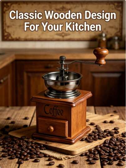 1pc Retro Manual Coffee Grinder, Vintage Appearance, Hand-Cranked Design, Adjustable Coarseness, Suitable For Home, Office, Outdoor Use, Essential For Coffee Lovers, Elegant Gift Or Personal Use