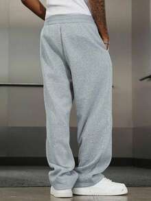 Loose Fit - Baggy Men's Casual Solid Color Long Pants, Summer - Grey - View 3