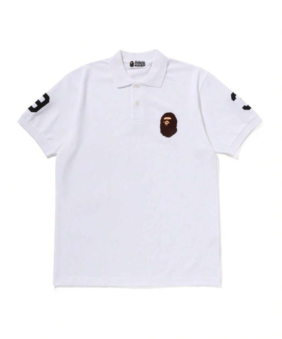 BAPE Men's Ape Head Patch Graphic Polo Shirt – White - trắng - Xem 1