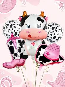 Ensemble de 5 ballons à imprimé vache, comprenant un ballon imprimé de bottes de cowgirl et un ballon de chapeau de cowgirl, convient pour la décoration de fête thème Western Let's Go Girl, fête disco cowboy, dernier rodéo, enterrement de vie de jeune fille, fournitures de décoration de fête d'anniversaire - Multicolore - Voir 5