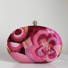 Túi xách cầm tay dự tiệc thời trang, ví cầm tay nữ màu hồng cánh sen lấp lánh đính sequin, túi xách dự tiệc sang trọng với dây đeo vai bằng xích vàng có thể tháo rời, phù hợp cho đám cưới, dạ hội, lễ hội và các buổi tiệc. - Màu Hồng Tươi - Xem 8