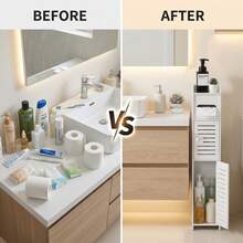 Slim Space-Saving Bathroom Cabinet - PVC Toilet Paper Storage Organizer, Durable Easy Assembly, Ideal Halloween/Christmas Gift - White - View 12