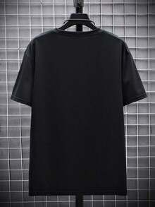 Manfinity Homme Hombres talla grande Camiseta con estampado de dibujos animados - Negro - Ver 2
