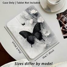 Black Butterfly & Flower Pattern Acrylic Crystal Flat Tablet Protective Case With Kickstand, Foldable Anti-Bend, Silicone Reinforced Corners, Auto Wake/Sleep, Pen Slot, Multi-Angle Adjustable Stand - Perfect Daily Protection - Multicolor - View 3