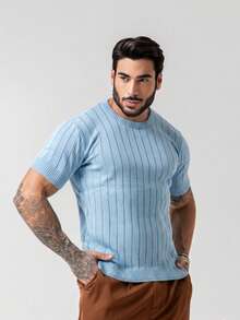 TRICOT DE LUXO Men's Lightweight Textured Knit T-Shirt, High Quality, Premium Quality, Spring, Summer, Autumn. - 淺藍色 - 查看 7