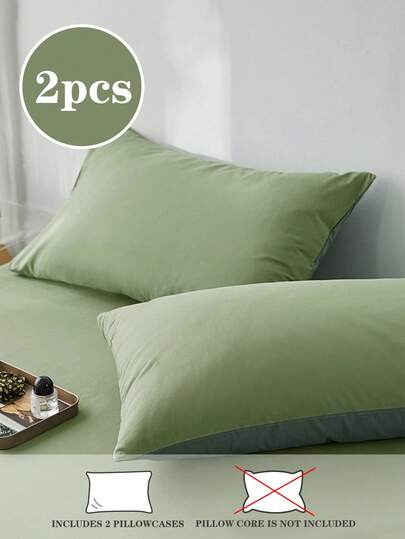 2pcs Matcha Green & Dark Gray Reversible Solid Color Soft Breathable Pillow Covers, Minimalist Japanese Style, Suitable For All Seasons, Casual Home Decor, Dorm, Hotel, Single/Double Bed Size 1.5m/2m (Pillow Insert Not Included)