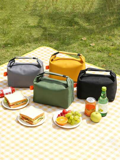 1pc Large Capacity Insulated Lunch Bag, Thick Aluminum Foil Thermal Tote Handbag For Work Bento Box