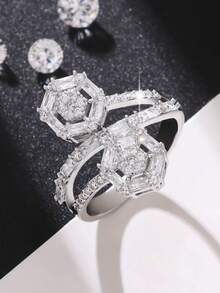 1 chiếc nhẫn tròn sang trọng, tinh tế, đính đá Cubic Zirconia lấp lánh, phù hợp cho cả nam và nữ, món quà lý tưởng cho lễ đính hôn, cầu hôn, ngày Valentine, đám cưới, lễ đính hôn. - Bạc - Xem 1