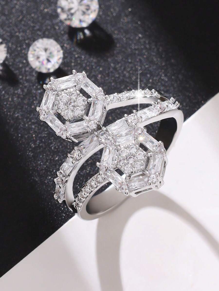 1 chiếc nhẫn tròn sang trọng, tinh tế, đính đá Cubic Zirconia lấp lánh, phù hợp cho cả nam và nữ, món quà lý tưởng cho lễ đính hôn, cầu hôn, ngày Valentine, đám cưới, lễ đính hôn. - Bạc - Xem 1