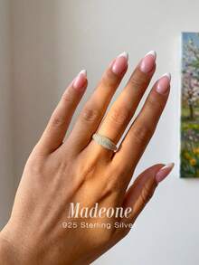 MADEONE 1枚925纯银法式混合风格锆石戒指，精致珠宝，女士礼物，优雅戒指，适合日常佩戴和派对装饰，女士的精致礼物 - 金色 - 查看 3