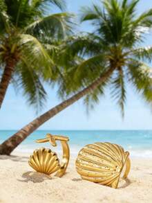 1pc Bohemian Beach Style Fashion Versatile Elegant Starfish & Shell Open Ring Finger Accessory, Personalized Jewelry Gift Suitable For Daily Outfit, Perfect For Party And Holiday, Unisex Casual And Vacation Accessory - Multicolor - View 4