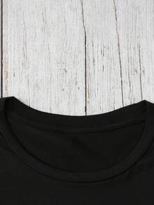 Fashionable Casual Pure Cotton Crew Neck Short Sleeve For Women, With A Versatile Regular Fit. Printed With Lip Patterns, Suitable For Commuting, School And Casual Outings In Spring, Summer And Autumn. Black - Black - View 5