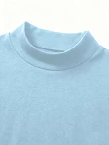 Men's Casual Versatile Daily Commute Solid Color Turtleneck Short Sleeve T-Shirt, Spring/Summer - Baby Blue - View 3