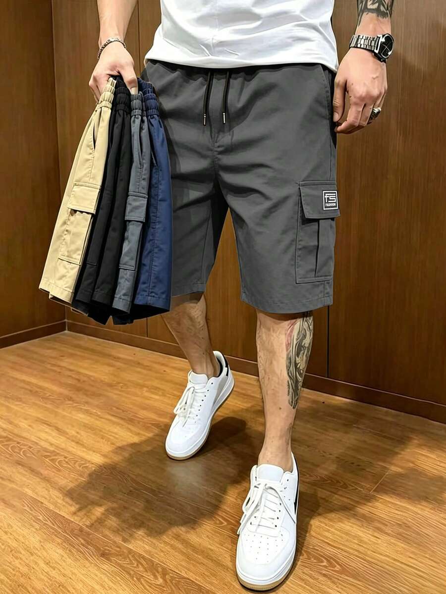 父親節禮物,男士休閒卡其色多口袋實用短褲,適合日常穿著與運動 - 灰色 - 查看 1