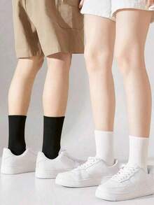 3/5/6/10 Pairs Solid Color Men's Mid-Calf Socks, Comfortable And Breathable, Suitable For Daily, Business, Sports, And Wear, Unisex - White - View 2